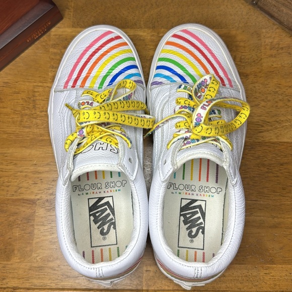Vans flour shop white leather and rainbow sneakers women’s 7 or mens 5.5 - Picture 5 of 7